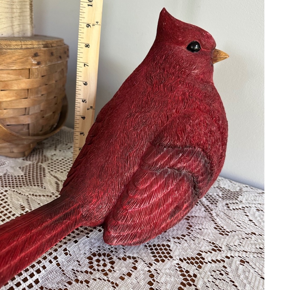 Large Red Northern Cardinal Bird Figurine Garden Statue Decor 14 Inch